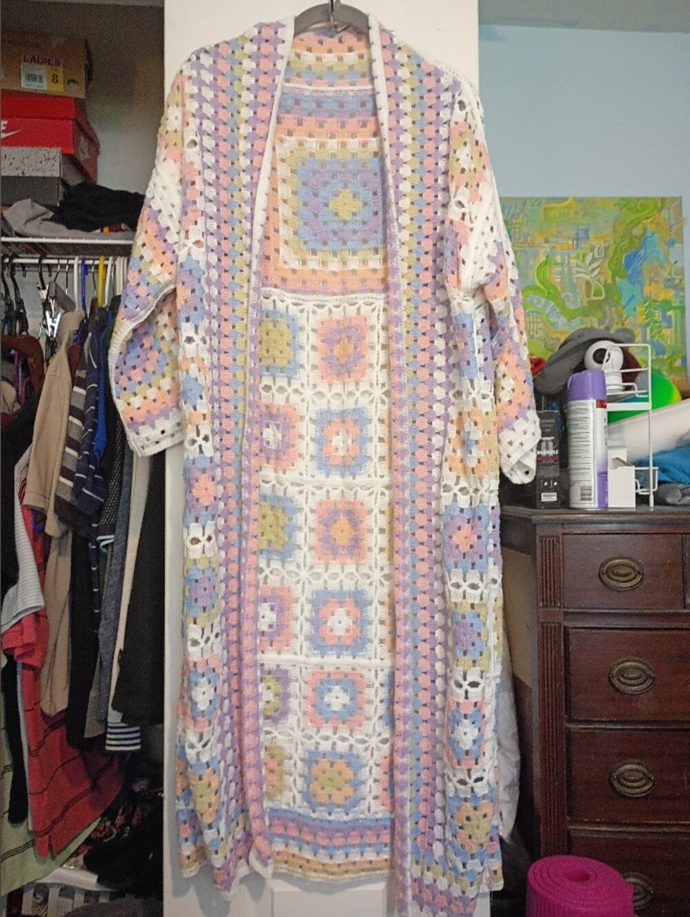 POL Pastel Multicolor Crochet Maxi Coatigan